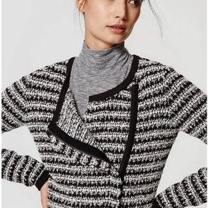 Loft Black & White Knit Cropped MOTO Jacket/sweater